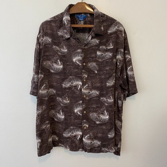 Puritan Bass Fish Short Sleeve Button Shirt Mens 3XL Rayon - Picture 1 of 6